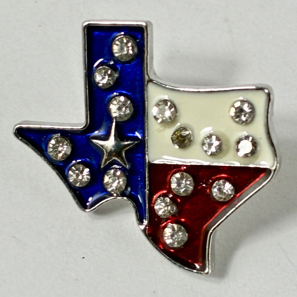 VTG Texas State Flag Map Lapel Pin Rhinestone Enamel Lone Star Hat TieTac
